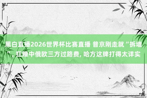 黑白直播2026世界杯比赛直播 普京刚走就“拆墙”， 狂赚中俄欧三方过路费， 哈方这牌打得太详实