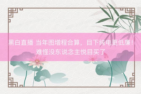 黑白直播 当年图增程合算,目下纯电更低廉!难怪没东说念主悦目买了